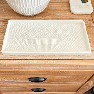 DKNY Donna Karan White Ceramic Bathroom vanity Tray Waffle Pattern New